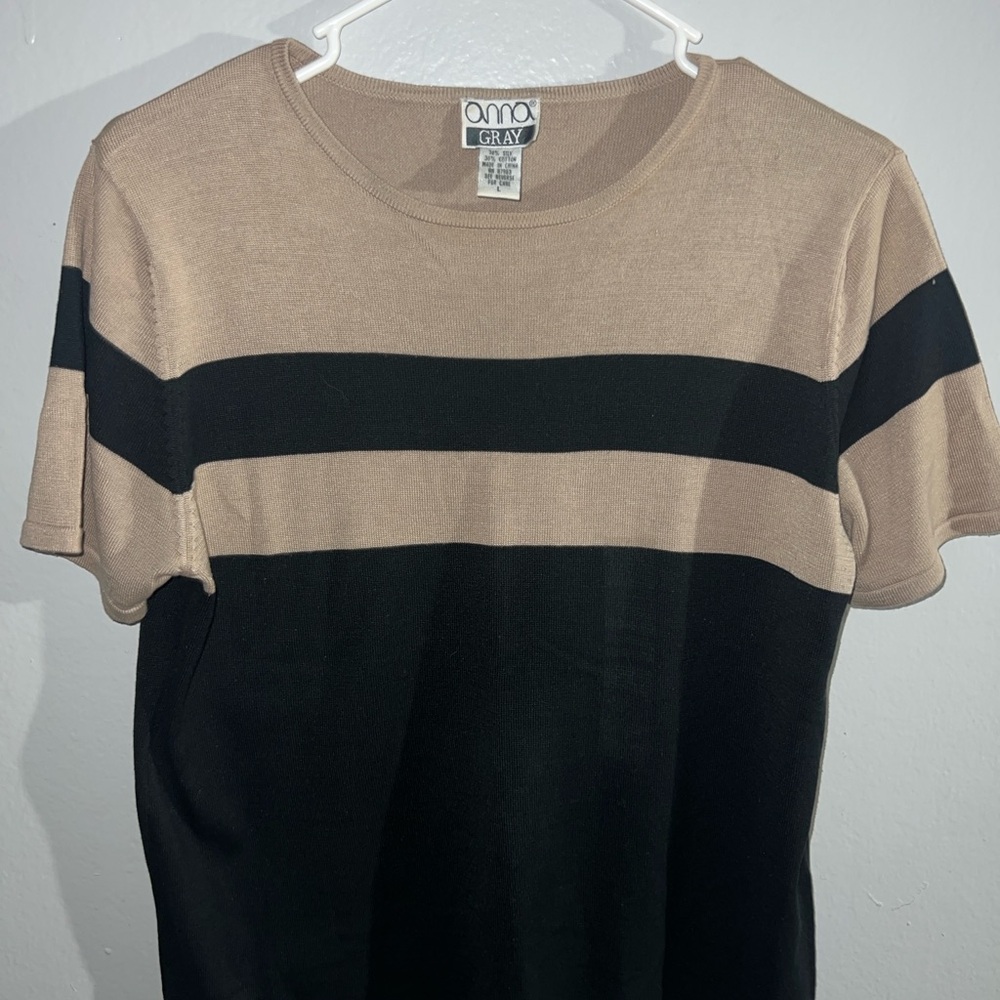 Anna Black and Tan Striped Short Sleeve Tee - Picture 4 of 4